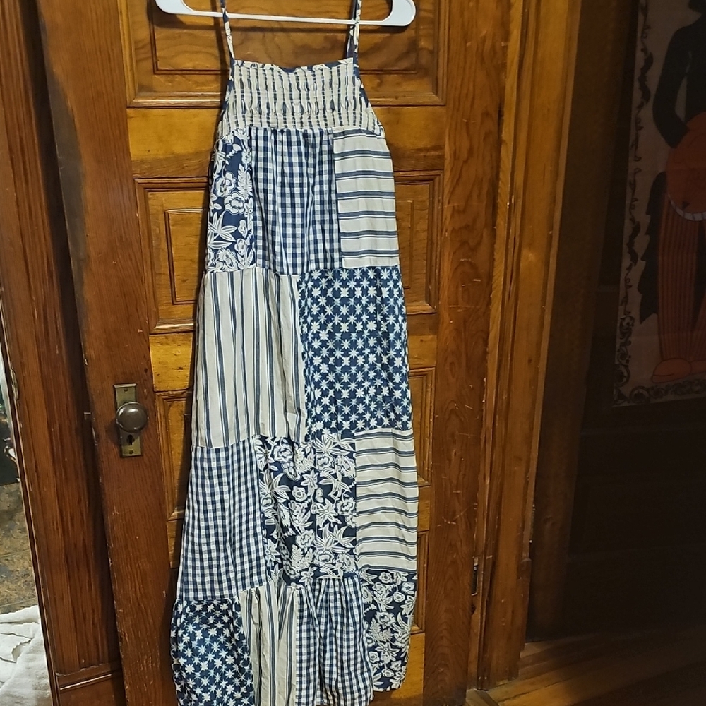 Universal Threads Blue And Cream Patchwork Maxi D… - image 1